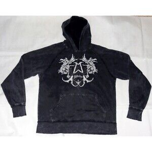 Vtg Y2K Affliction Hoodie Skater Grunge Distressed Pullover Shirt Size Medium